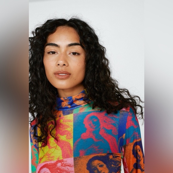 NASTY GAL Kitsch Postcard Mesh Cropped Top, Multicolored, Size 14, NWT - Picture 3 of 16